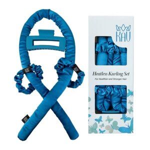 KAV Satin Heatless Curling Rod with Clip and Scrunchie Set, 4pcs set - Blue